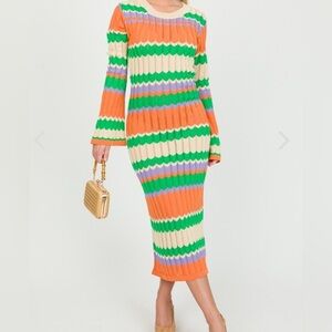 Lumiere Mix Stripe Knit Midi‎ Dress Size Large NWT